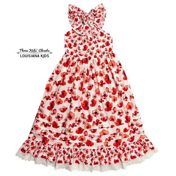 Matilda Jane 14Y Enchanted Garden Playful Poppies Floral Eyelet Lace Maxi Dress